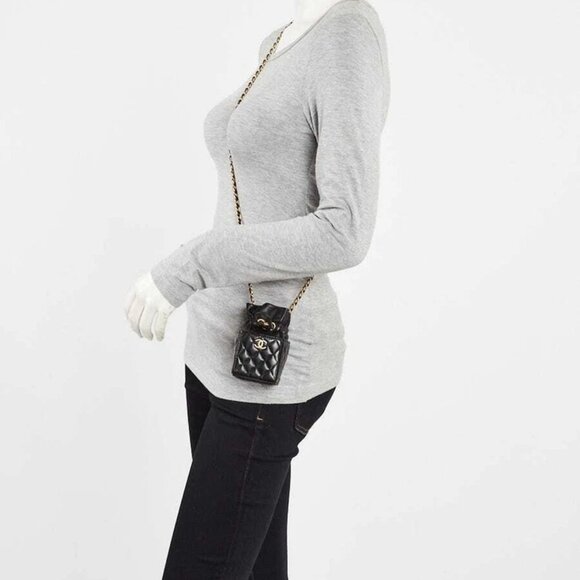 Chanel Black Quilted Leather Mini Drawstring CC Bucket Bag - Picture 8 of 12